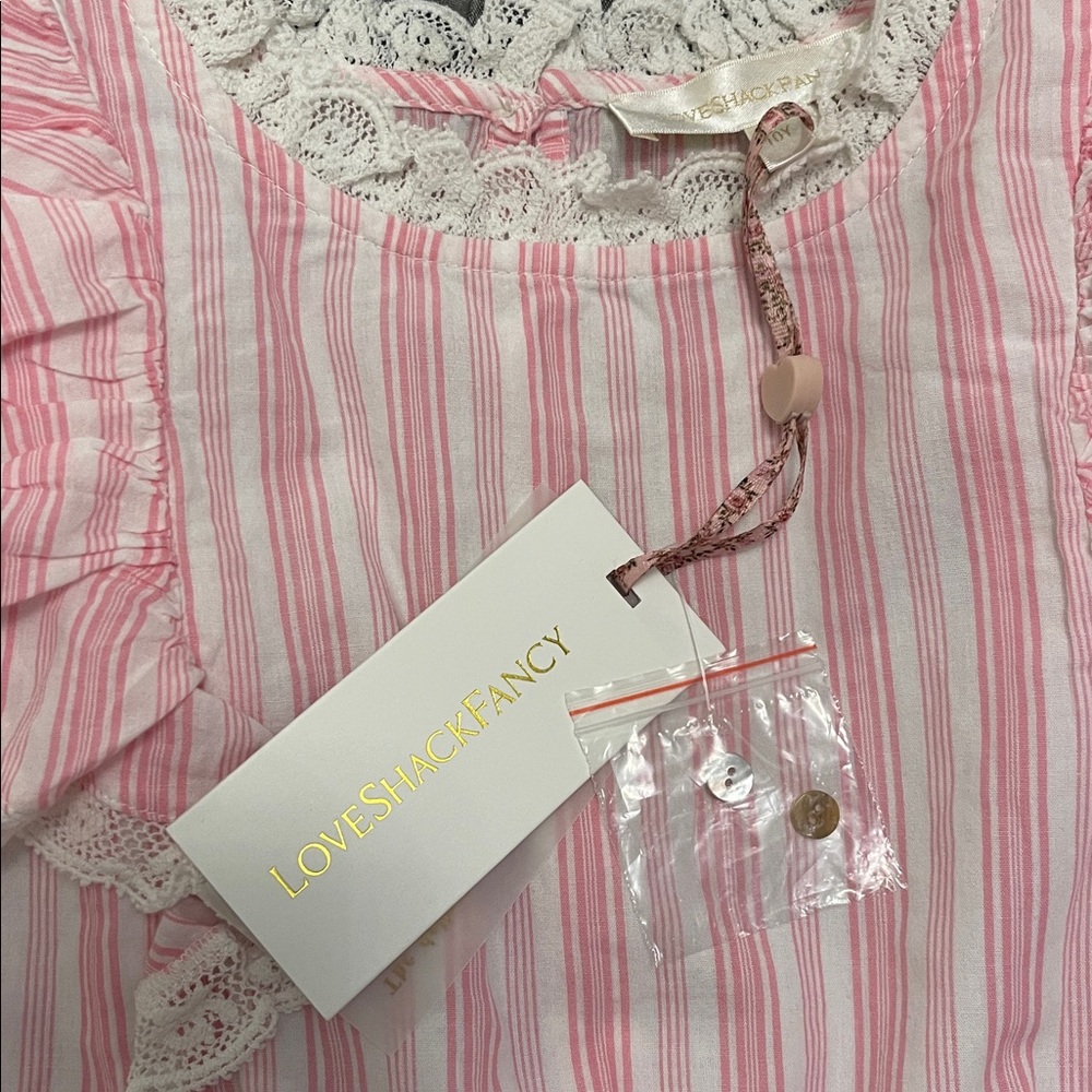 LoveShackFancy Pink and White Striped Janelly Girls Dress size 10y
